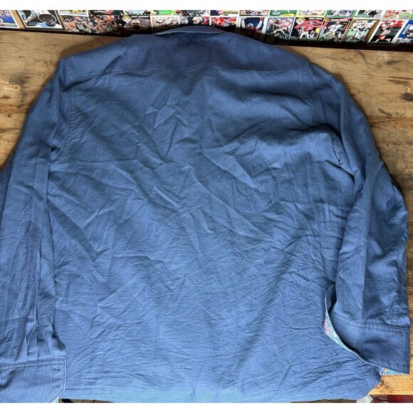 Robert Graham Shirt Mens 3XL Blue Paisley Flip Cuff Button Down Navy Vivid - Picture 6 of 8